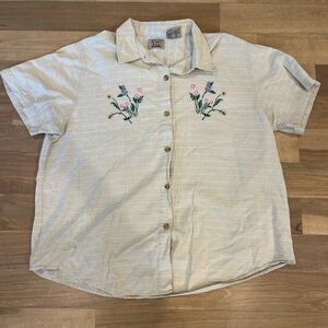 At Last and Co Boho Embroidered Beige Striped Button-Up Shirt
072